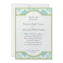 Aqua Blue Lime Iris Quatrefoil Wedding Invite