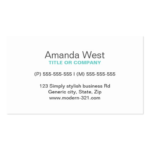 Aqua blue modern generic simple elegant personal business card (front side)