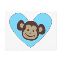 Aqua Blue Monkey Heart Gifts and Tees - add text Postcards