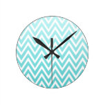 Aqua blue ombre chevron zigzag stripes clock