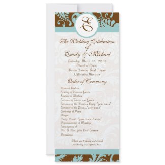 Aqua Blue on Brown Damask Swirl Wedding Invitation invitation
