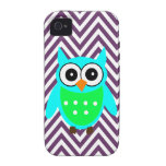 Aqua Blue Owl Purple Chevron iPhone 4 Case