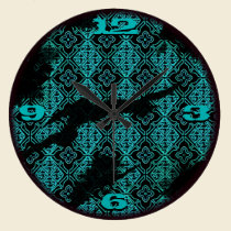aqua blue pattern victorian grunge wall clock wall clocks
