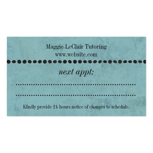 Aqua Blue Professional Appointments Business Card (back side)