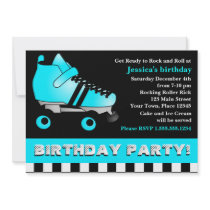 Aqua Blue Roller Skate Birthday Party Custom Invitations