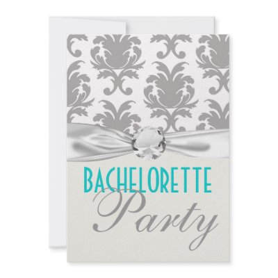 aqua blue silver gray gr damask bachelorette party personalized announcement by Invite_me