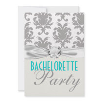 aqua blue silver gray gr damask bachelorette party personalized announcement