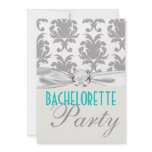 aqua blue silver gray gr damask bachelorette party invitations