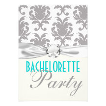 aqua blue silver gray gr damask bachelorette party personalized announcement
