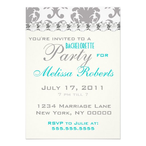 aqua blue silver gray gr damask bachelorette party personalized announcement