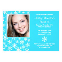 Aqua Blue Snowflakes Photo Sweet 16 Invitations