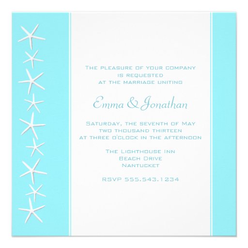 Aqua Blue Starfish Beach Wedding Invitations