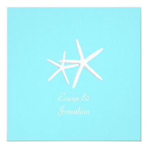 Aqua Blue Starfish Beach Wedding Invitations 5.25