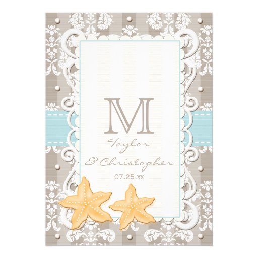 Aqua Blue Starfish Wedding Invitations