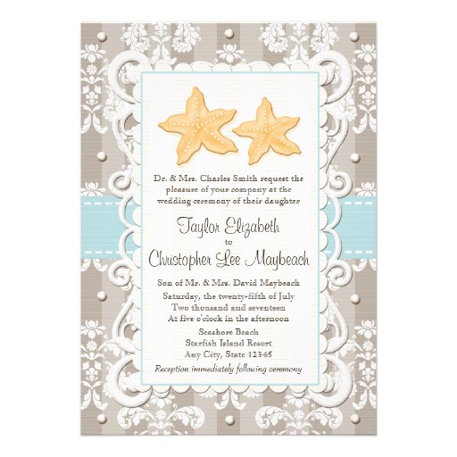 Aqua Blue Starfish Wedding Invitations