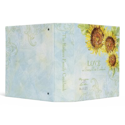 Aqua Blue Sunflower Floral Swirl Modern Wedding Binder by AudreyJeanne