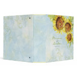 Aqua Blue Sunflower Floral Swirl Modern Wedding Vinyl Binders