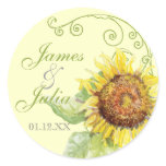 Aqua Blue Sunflower Floral Swirl Modern Wedding Round Sticker