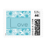 Aqua Blue Sunflower Love Wedding Stamp