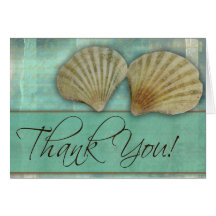 Aqua blue thank you - with sea shells greeting cards