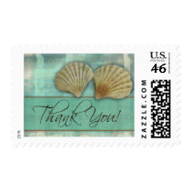 Aqua blue thank you - with sea shells postage stamps