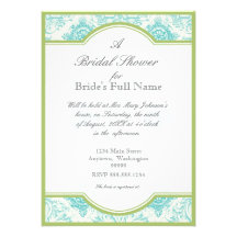 Aqua Blue Toile Quatrefoil - Bridal Shower Invite