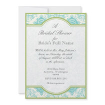 Aqua Blue Toile Quatrefoil - Bridal Shower Invite