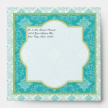 Aqua Blue Toile Quatrefoil Matching Printed Envelope