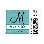 Aqua Blue Wedding Damask Monogram Stamp - SMALL
