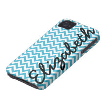 Aqua Blue White Chevron Pattern Case-Mate iPhone 4 Cases