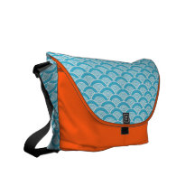 Aqua Blue White Japanese Wave Pattern Courier Bag