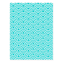 Aqua Blue White Japanese Wave Pattern postcards