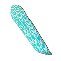 Aqua Blue White Japanese Wave Pattern Skate Board