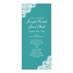 Aqua Blue White Lace Vertical Wedding Programs Full Color Rack Card