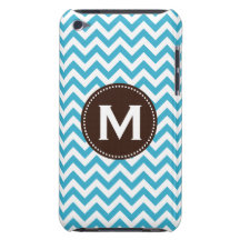 Aqua Blue White Monogram Chevron Pattern iPod Case-Mate Case