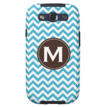 Aqua Blue White Monogram Chevron Pattern Galaxy SIII Cover