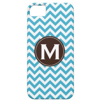 Aqua Blue White Monogram Chevron Pattern iPhone 5 Cover