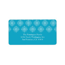 Aqua blue   white snowflake winter address label