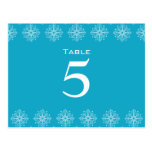 Aqua blue + white snowflakes wedding table number postcard