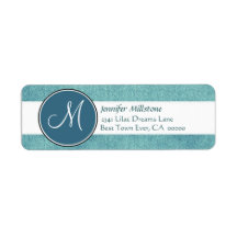 Aqua Blue White Wedding Monogram Address Label