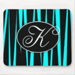Aqua Blue Zebra Stripes Monogrammed Mouse Pads mousepads