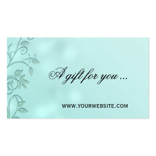 Aqua Bokeh Floral Swirl Gift Certificate Template Business Card Templates (front side)