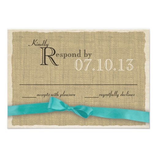 Aqua Bow and Burlap Wedding Response Custom Announcements