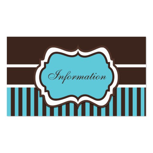 Aqua, Brown, and White Damask Enclosure Card Business Card (front side)
