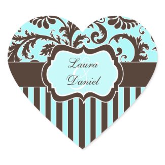 Aqua, Brown, and White Striped Damask Sticker sticker