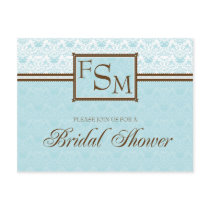 Aqua & Brown Bridal Shower Postcard by twoheartsshoppe Aqua & Brown Bridal Shower Postcard