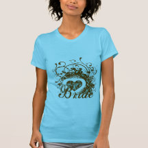 Aqua Brown Damask Grunge Winged Heart  Bride Tee