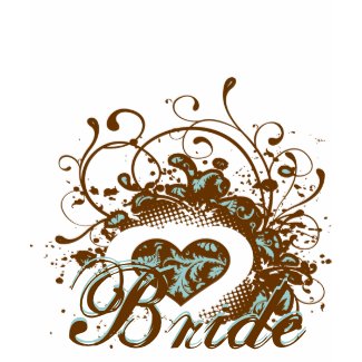 Aqua Brown Damask Grunge Winged Heart Bride Tee shirt