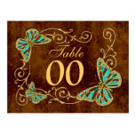 Aqua brown gold table number postcard