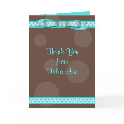 Aqua & Brown Polka Dot Bat Mitzvah Thank You Card by wasootch